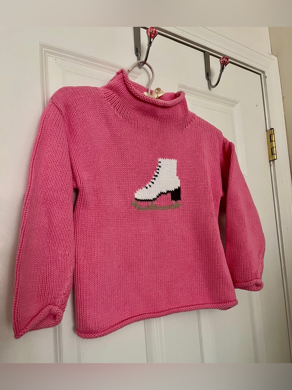 Vintage Claver Pink Girls' Knit Rollneck Sweater with Ice Skate Motif
